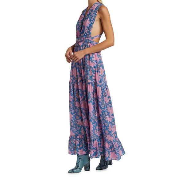 HANNAH ARTWEAR Chloe Floral Cross Back Maxi Dress Pink Blue Designer 2 US M - Picture 1 of 5